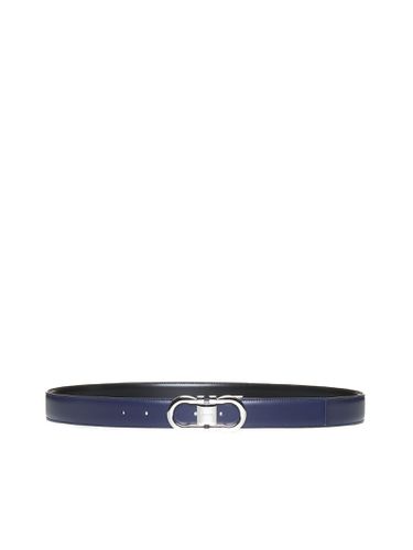 Blue Belt With Gancini Buckle In Leather Man - Ferragamo - Modalova