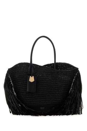 Black Raffia And Leather Big Shopping Bag - Ferragamo - Modalova