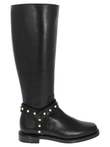 Pearl Moto - Leather Boot With Pearls - Stuart Weitzman - Modalova