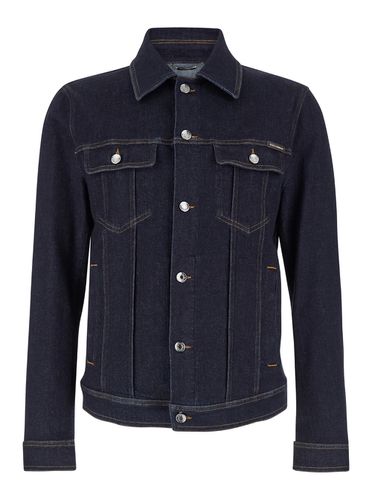 Dark Jacket With Classic Collar And Contrasting Stitching In Denim Stretch And Cashmere Man - Dolce & Gabbana - Modalova