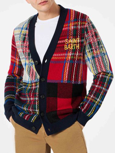 Man Tartan Knitted Cardigan With Saint Barth Embroidery - MC2 Saint Barth - Modalova