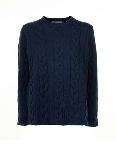 Navy Blue Braid Crewneck Sweater - Kangra - Modalova