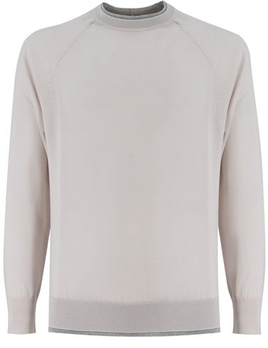 Beige Crewneck Sweater With Ribbed Trim In Wool Man - Eleventy - Modalova