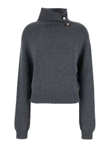 Grey High Neck Sweater With Buttons Detail On The Neck In Wool Blend Woman - Philosophy di Lorenzo Serafini - Modalova