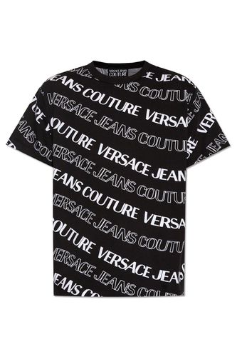 Allover Logo Printed Crewneck T-shirt - Versace Jeans Couture - Modalova