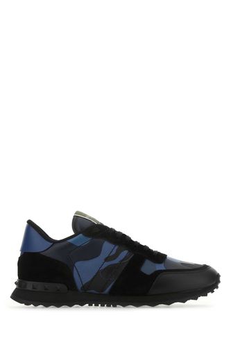 Multicolor Fabric And Nappa Leather Rockrunner Camouflage Sneakers - Valentino Garavani - Modalova