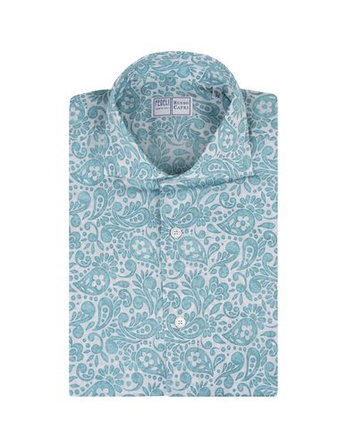 Sean Shirt In Turquoise Paisley Printed Panamino - Fedeli - Modalova