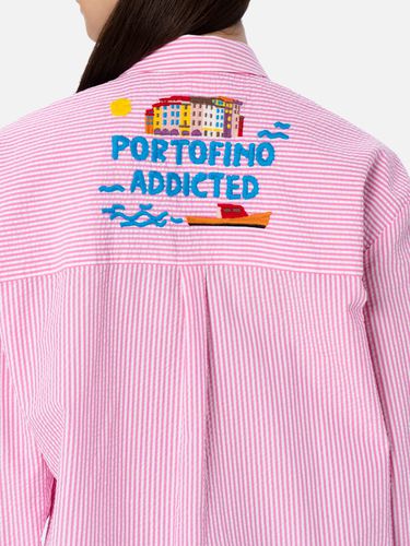 Woman Striped Seeruscker Cotton Over Shirt Brigitte With Front And Back Portofino Embroidery - MC2 Saint Barth - Modalova