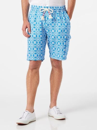 Man Linen Bermuda Shorts With White And Light Majolica Print - MC2 Saint Barth - Modalova