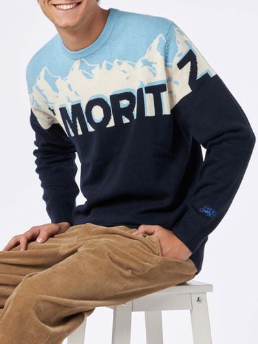 Man Crewneck Sweater With St. Moritz Postcard Jacquard Print - MC2 Saint Barth - Modalova