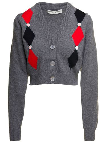 Cardigan With diamond Motif And Embroidered Rose Detail In Wool Woman - Alessandra Rich - Modalova