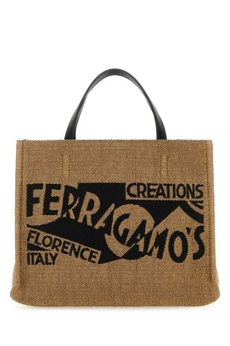 Camel Raffia Small Tt Sign Shopping Bag - Ferragamo - Modalova