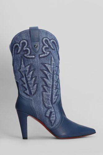 Santiabooty 85 Texan Ankle Boots In Leather And Fabric - Christian Louboutin - Modalova