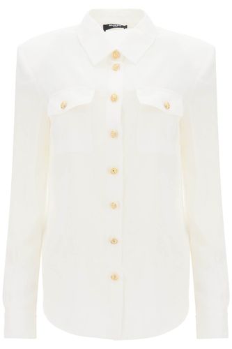 Silk Shirt With Padded Shoulders - Balmain - Modalova