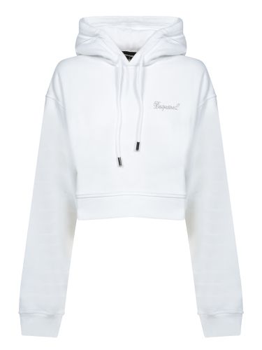 Dsquared2 Logo Crop Hoodie In White - Dsquared2 - Modalova