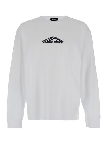 Long Sleeve T-shirt With Contrasting Icon Print In Cotton Man - Dsquared2 - Modalova