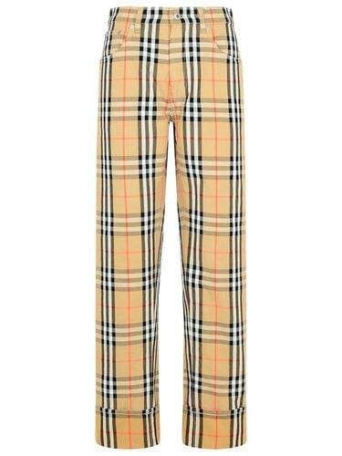 Burberry Check Beige Cotton Pants - Burberry - Modalova