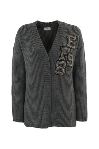 Wool Cardigan With Logo Patch - Elisabetta Franchi - Modalova