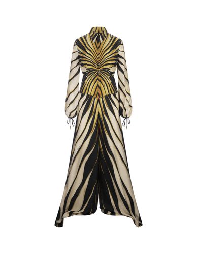 Ray Of Gold Print Silk Shirt Jumpsuit - Roberto Cavalli - Modalova