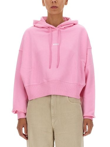 MSGM Logo Printed Cropped Hoodie - MSGM - Modalova