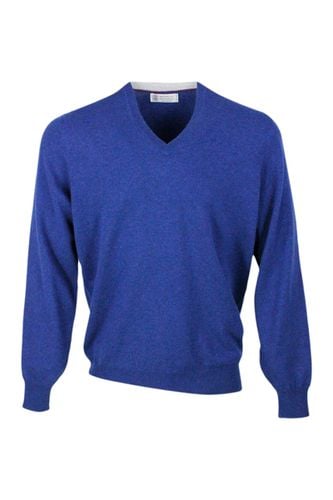 Fine Cashmere V-neck Sweater With Contrasting Profile - Brunello Cucinelli - Modalova