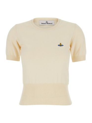 Bea Cream Cropped T-shirt With Orb Embroidery In Cotton And Cashmere Woman - Vivienne Westwood - Modalova