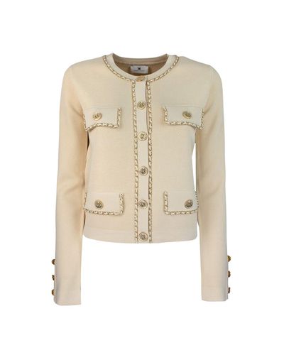 Chain Detailed Cropped Jacket - Elisabetta Franchi - Modalova