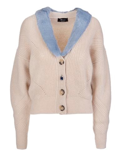 Beige Wool Cardigan With Blue Eco-fur - Blumarine - Modalova