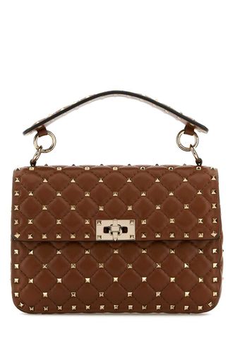 Brown Nappa Leather Medium Rockstud Spike Handbag - Valentino Garavani - Modalova