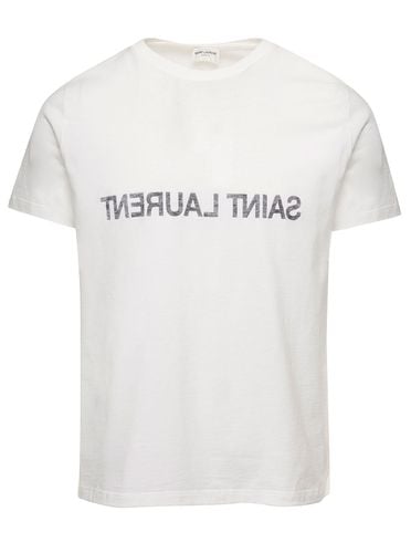 White T-shirt Wth Printed Logo On The Front And Back In Cotton Man - Saint Laurent - Modalova