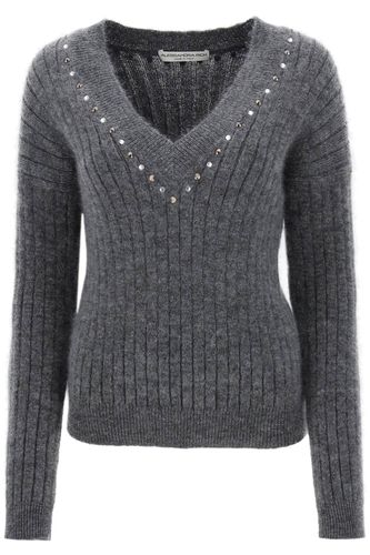 Wool Knit Sweater With Studs And Crystals - Alessandra Rich - Modalova