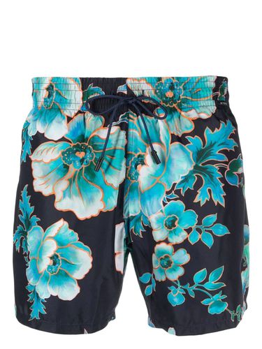 Navy Swim Shorts With Maxi Floral Print - Etro - Modalova