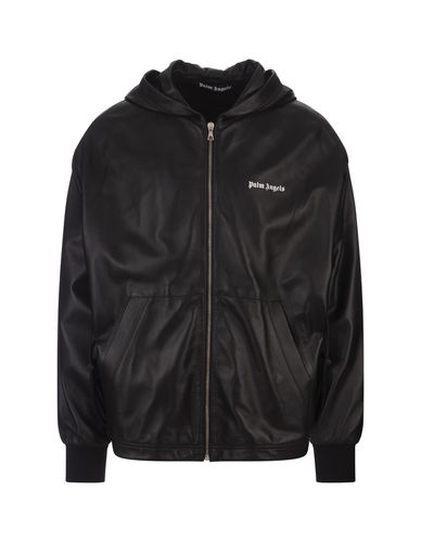 Hooded Leather Jacket With Logo - Palm Angels - Modalova