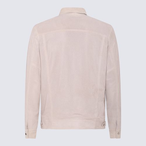 Light Beige Leather Jacket - Barba Napoli - Modalova