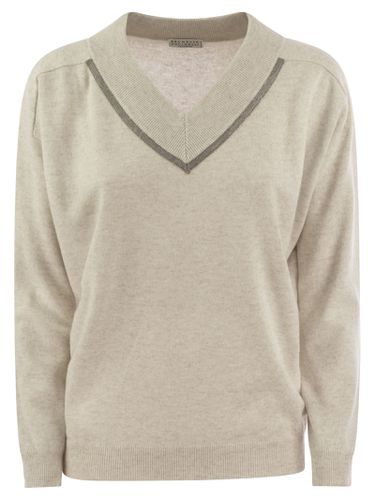 Cashmere Sweater With Shiny Neckline - Brunello Cucinelli - Modalova