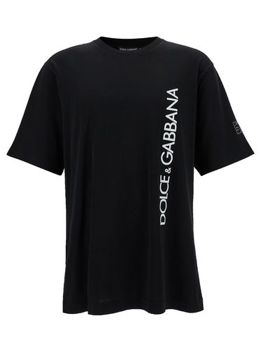 T-shirt With Contrasting Logo Lettering Print In Cotton Man - Dolce & Gabbana - Modalova