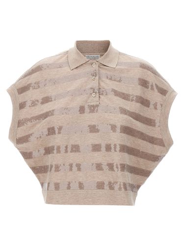 Sequin Striped Polo Shirt - Brunello Cucinelli - Modalova