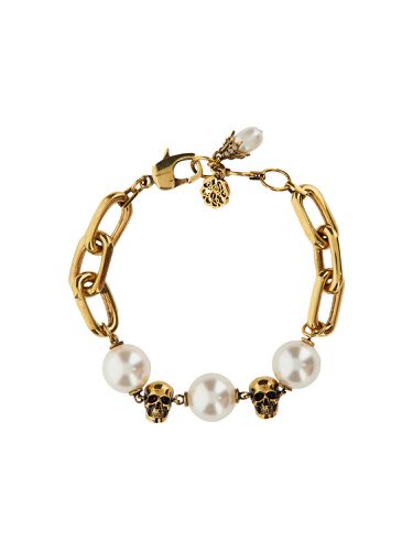 Antique Gold Chain Skull Bracelet With Pearl Effect - Alexander McQueen - Modalova