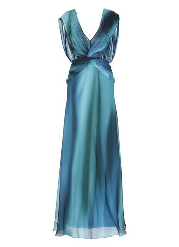 Turquoise Silk Chiffon Long Dress - Alberta Ferretti - Modalova