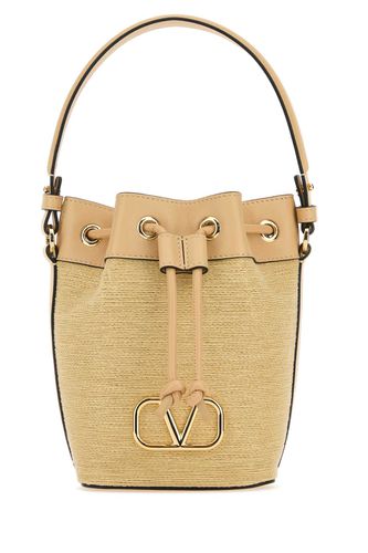 Raffia Leather Vlogo Signature Bucket Bag - Valentino Garavani - Modalova