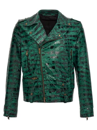 Croc Print Leather Jacket - Salvatore Santoro - Modalova