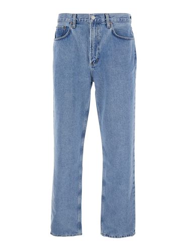 Waldon Light Blue Five-pocket Jeans With Back Logo Application In Regenerative Cotton Man - AGOLDE - Modalova