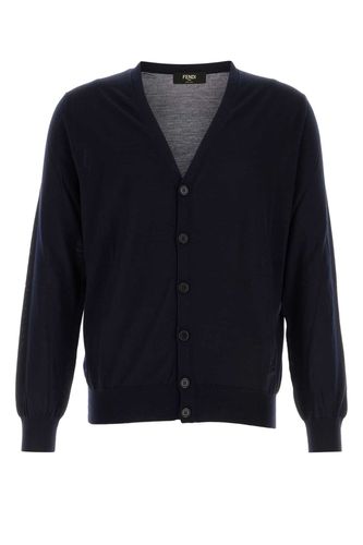 Midnight Blue Stretch Wool Cardigan - Fendi - Modalova