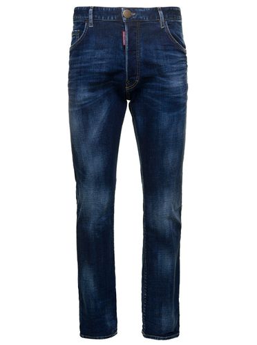 Straight Jeans With Logo Patch And Faded Effect In Stretch Cotton Denim Man - Dsquared2 - Modalova