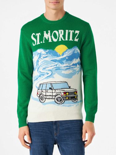 Man Green Sweater With St. moritz Postcard Print - MC2 Saint Barth - Modalova