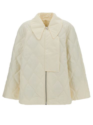 Cream Quilted Jacket With Oversized Collar In Recyclaed Polyamide Woman - Ganni - Modalova