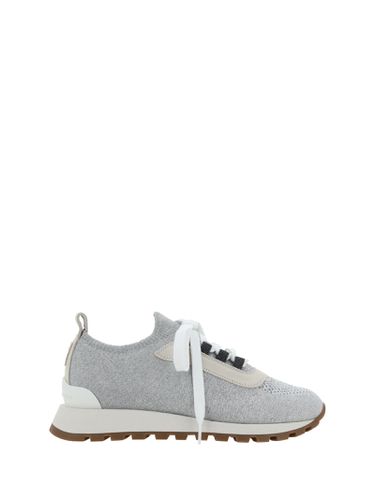 Mesh Panel Logo Embossed Sneakers - Brunello Cucinelli - Modalova