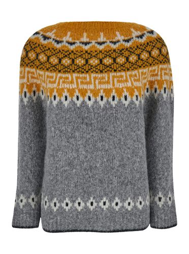 Sweater With Straight Neck And Jacquard Embellishment In Alpaca Blend Woman - SEMICOUTURE - Modalova