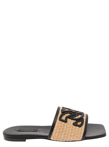 Portofino Black Slip-on Sandals With C-chain Logo In Leather Woman - Casadei - Modalova