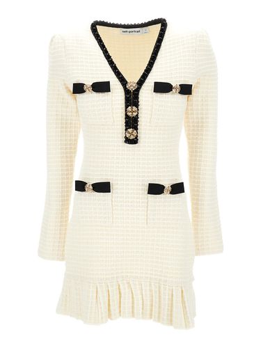 Mini White Dress With Jewel Buttons And Beads In Tweed Woman - self-portrait - Modalova